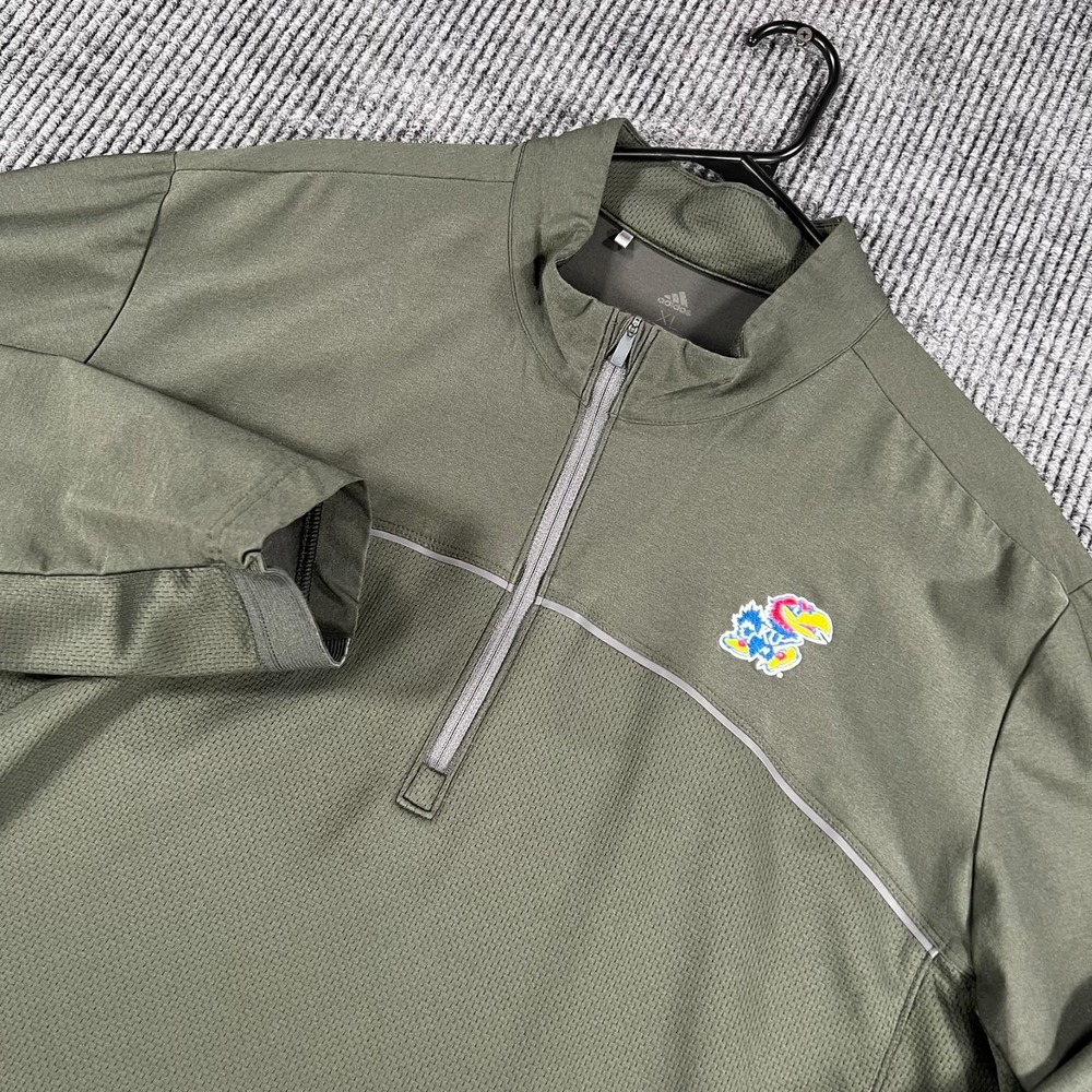 Kansas Jayhawks Pullover Shirt Mens XL Extra Large Green Gray Long Sleeve 1/4